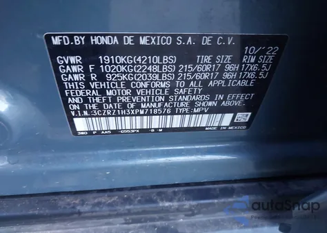 2023 Honda Hr-V Awd Lx из США, поврежденный, VIN 3CZRZ2H39PM750201